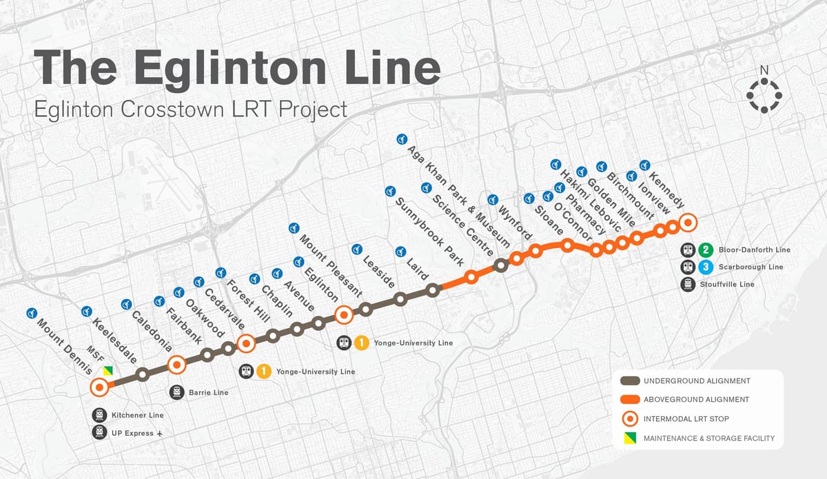 מפה של טורונטו התחתית Eglinton קו פרויקט