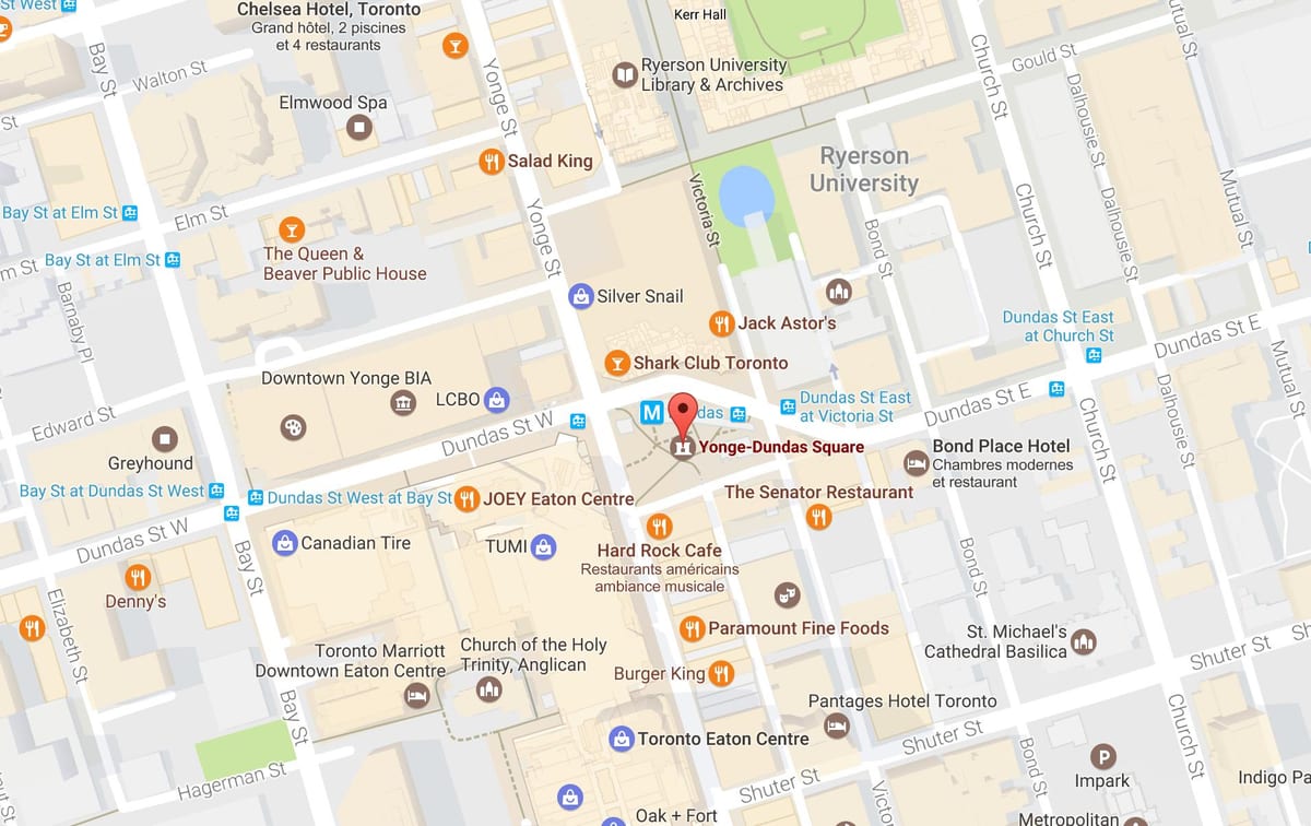 מפה של יונג-Dundas Square טורונטו