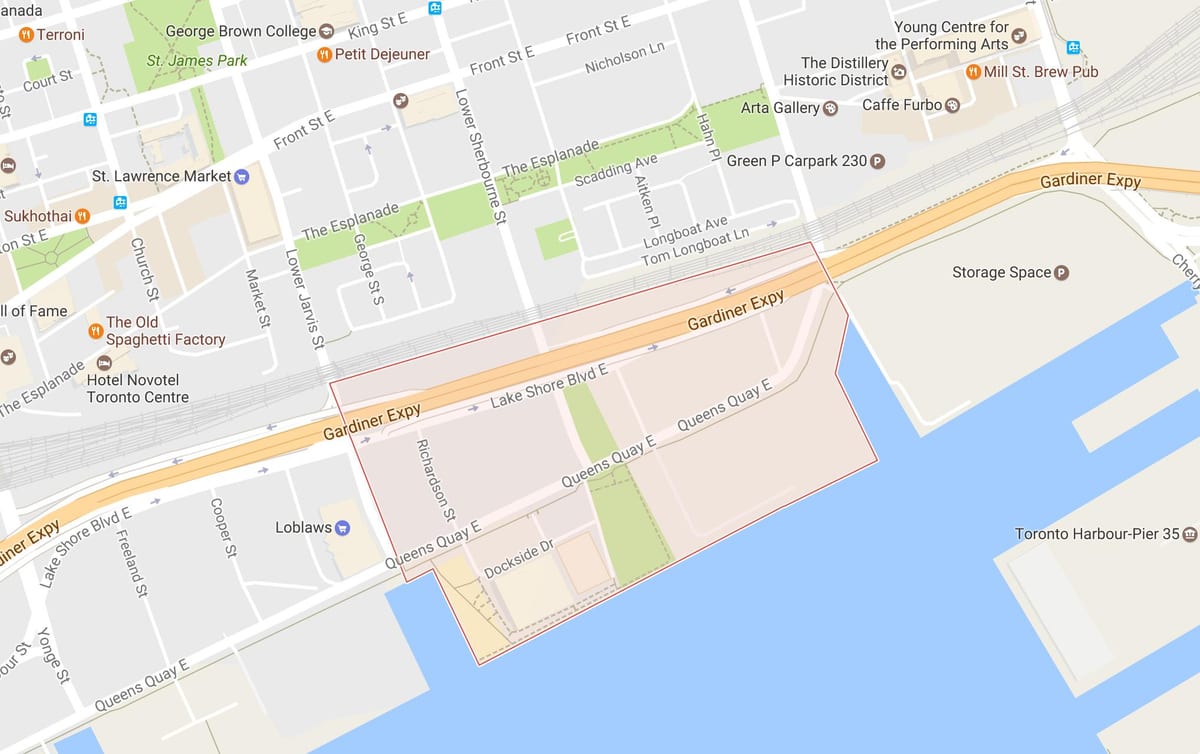 מפה של מזרח Bayfront השכונה טורונטו