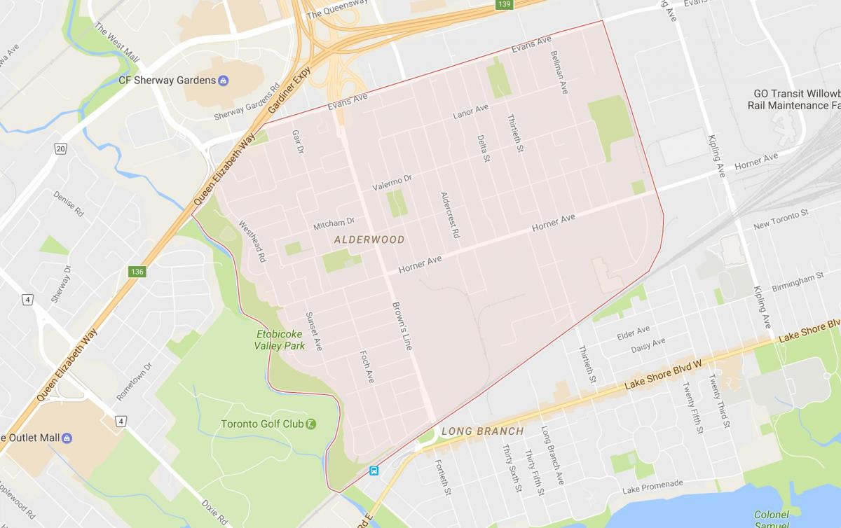 מפה של Alderwood הפארק בשכונה טורונטו