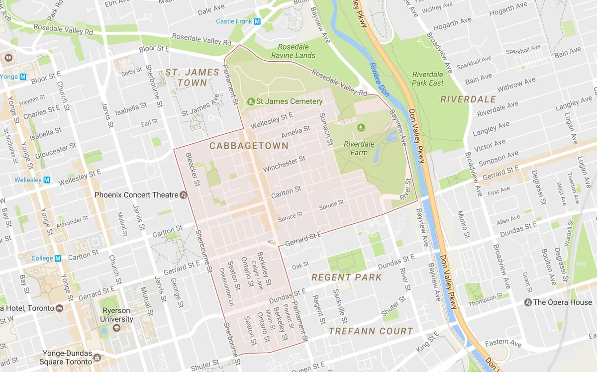 מפה של Cabbagetown השכונה טורונטו