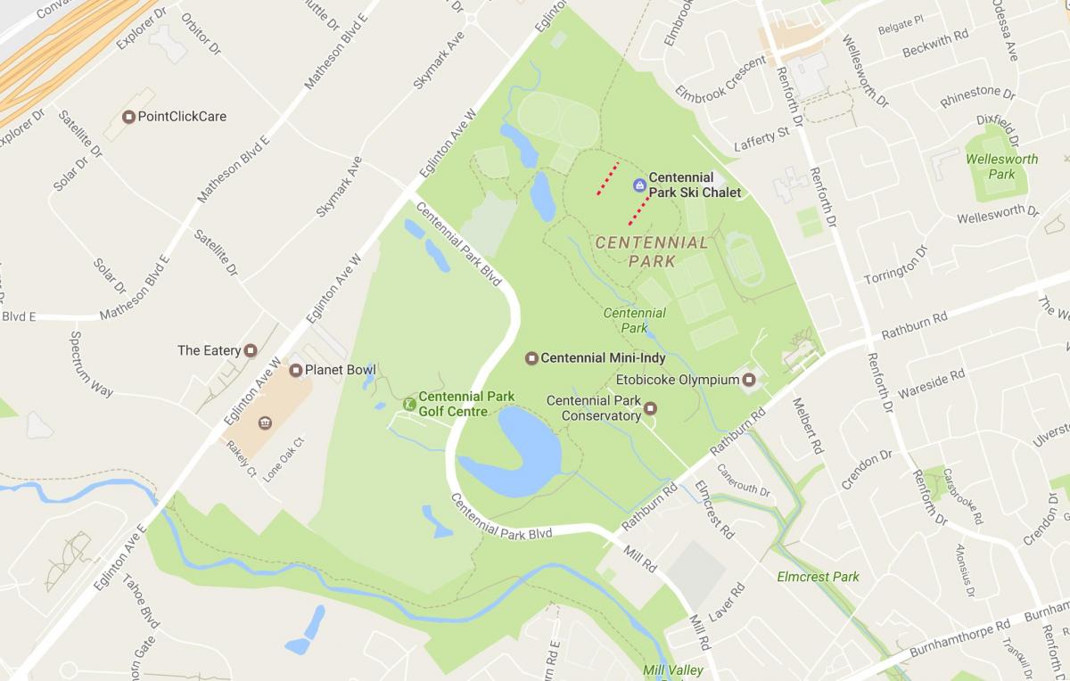 מפה של Centennial Park השכונה טורונטו