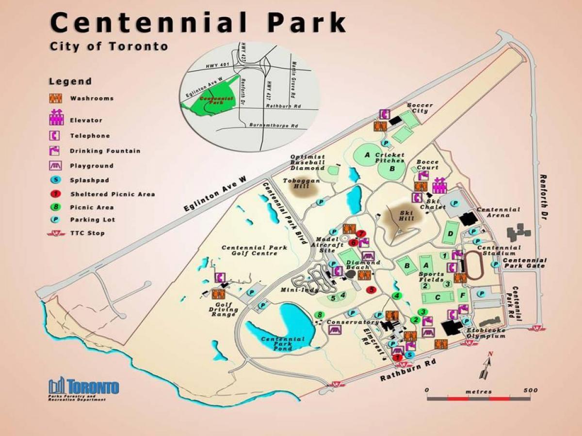 מפה של Centennial Park חממה טורונטו