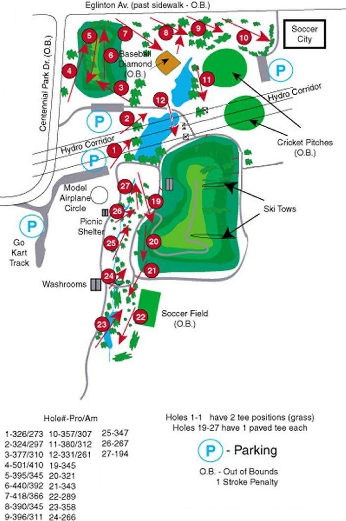 מפה של Centennial Park מגרשי גולף טורונטו