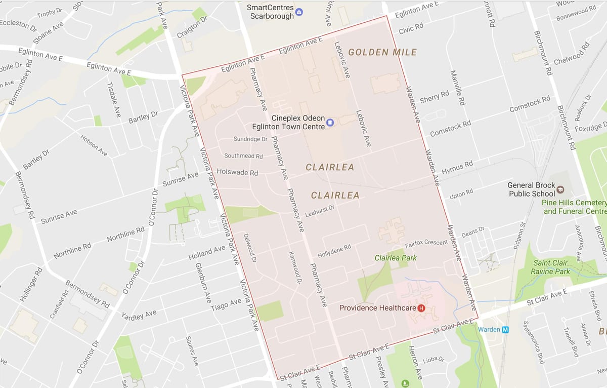 מפה של Clairlea השכונה טורונטו