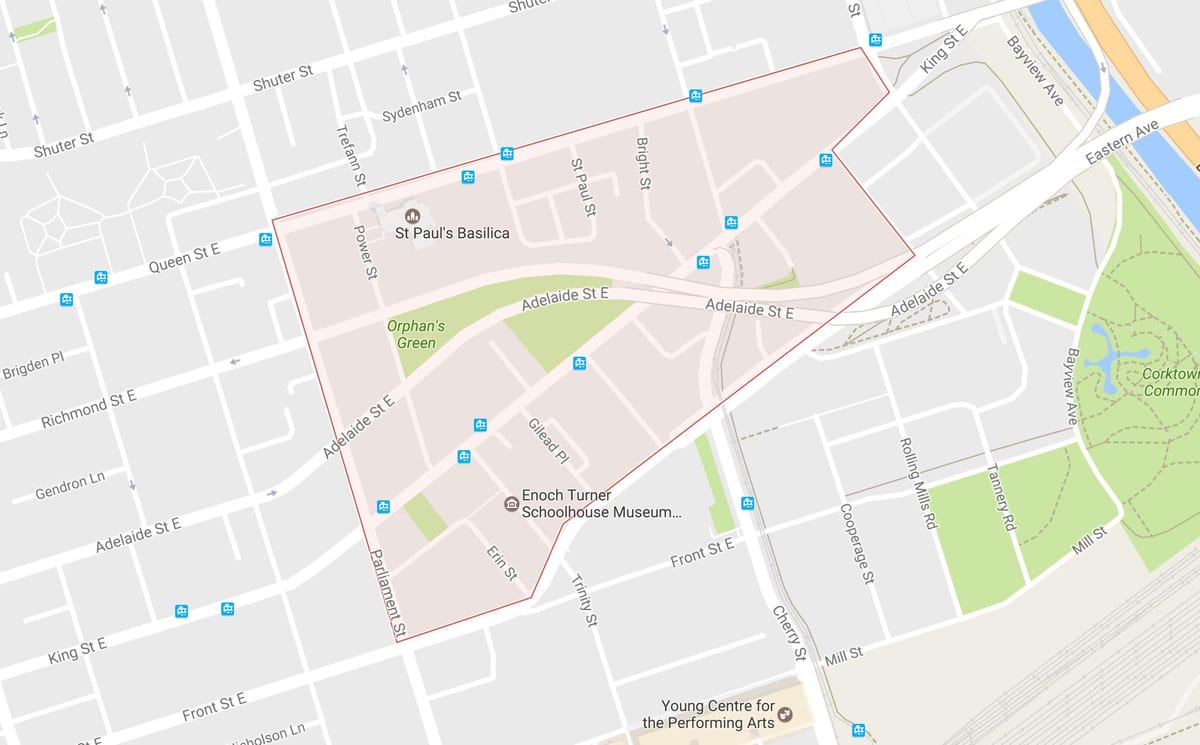 מפה של Corktown השכונה טורונטו