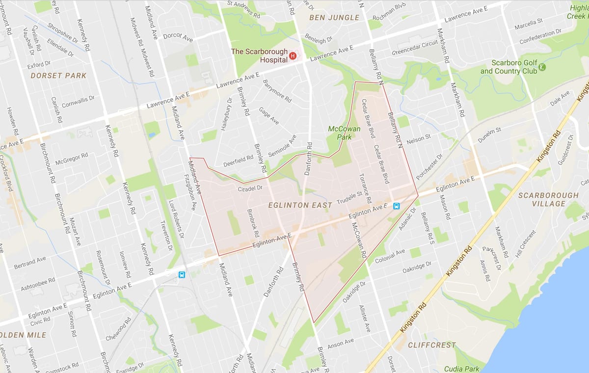 מפה של Eglinton East השכונה טורונטו