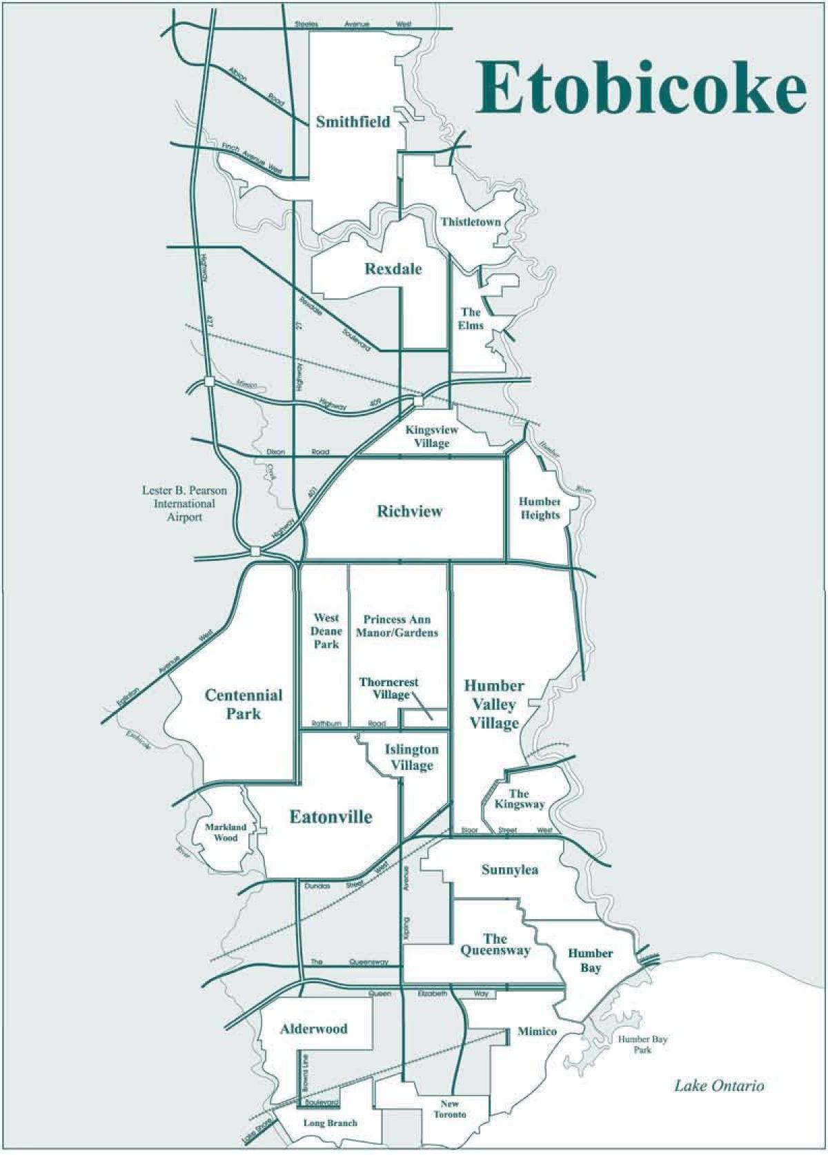 מפה של Etobicoke השכונה טורונטו