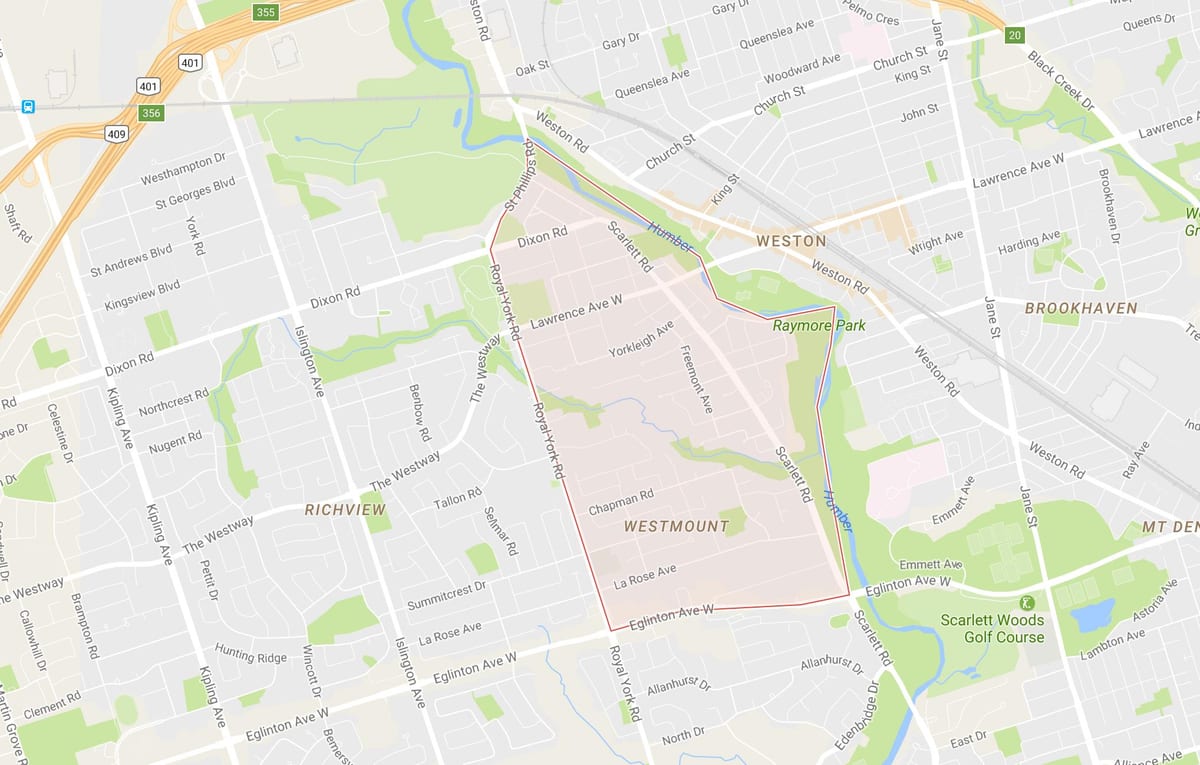 מפה של Humber הייטס – Westmount השכונה טורונטו