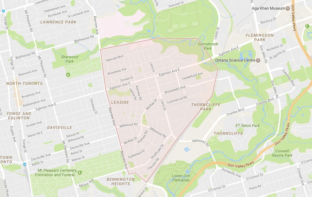 מפה של Leaside השכונה טורונטו