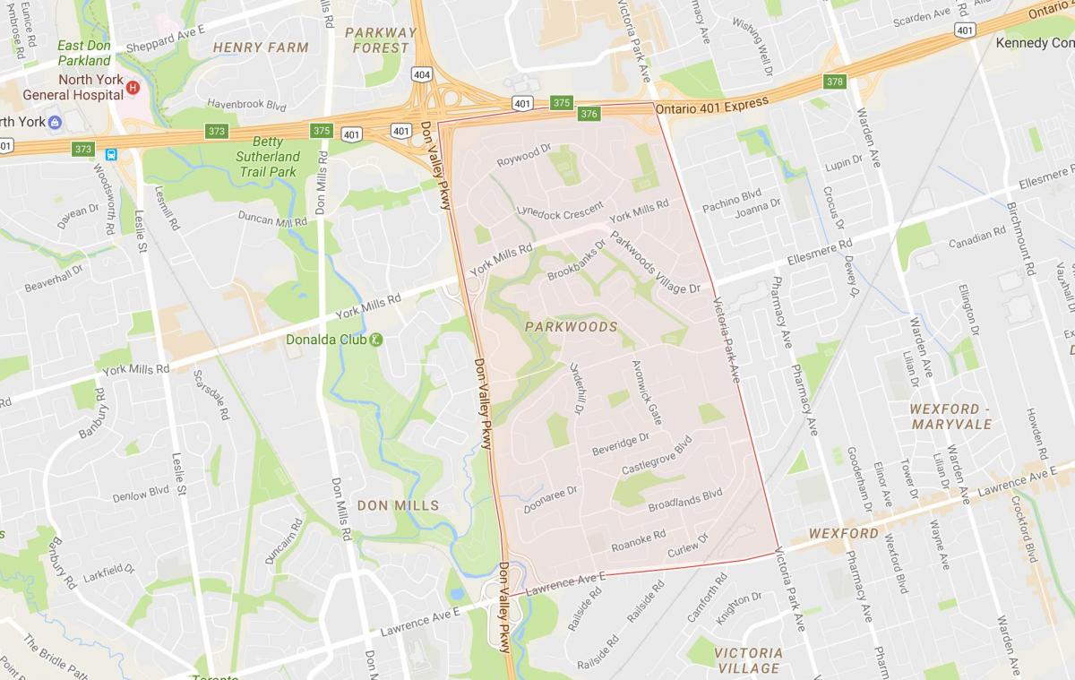 מפה של Parkwoods השכונה טורונטו
