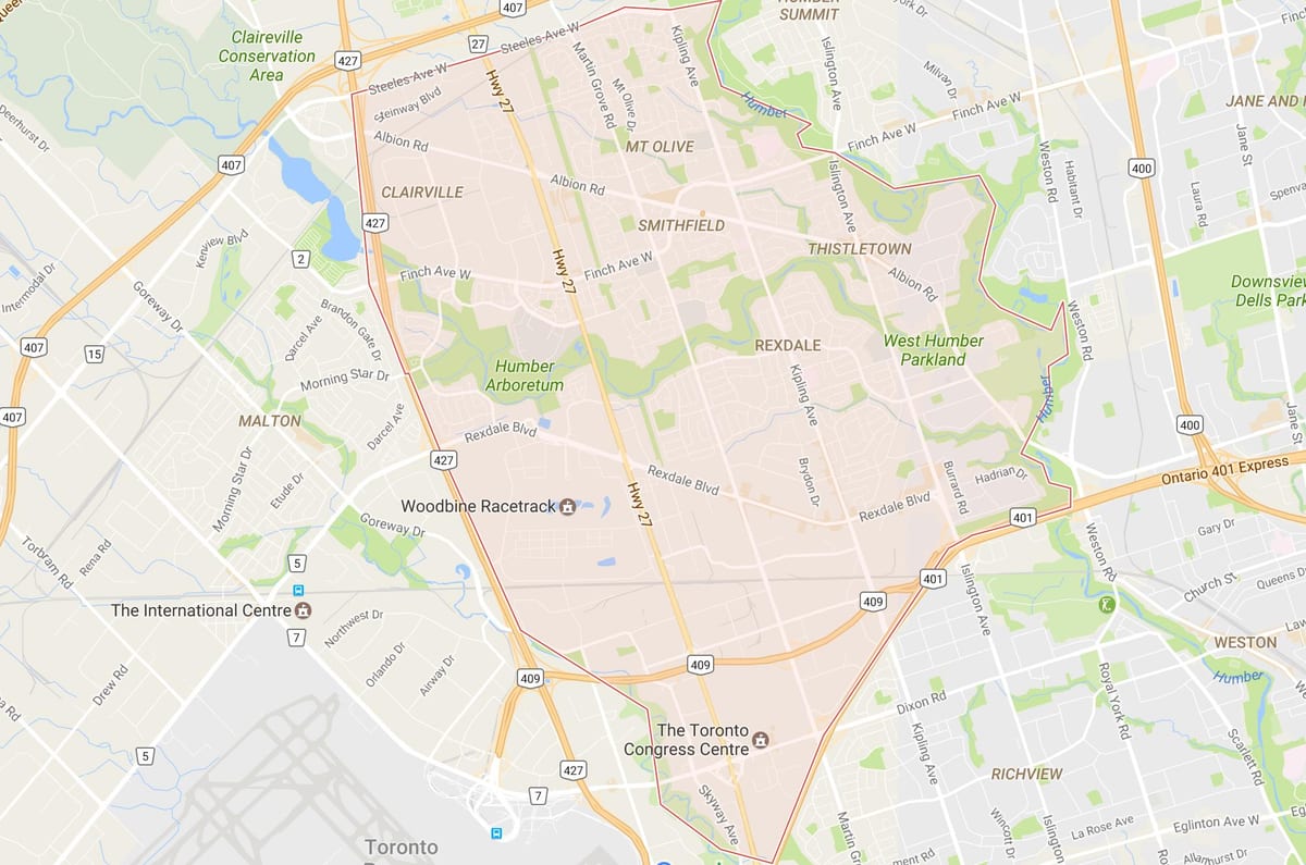 מפה של Rexdale השכונה טורונטו
