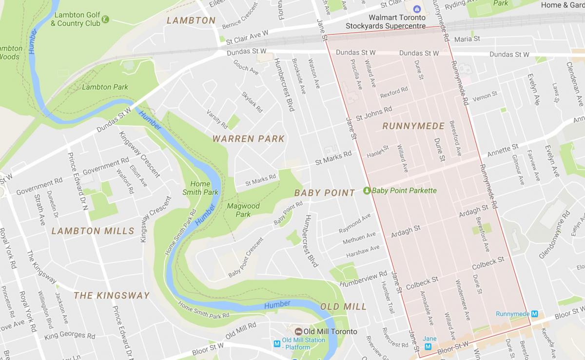 מפה של Runnymede השכונה טורונטו