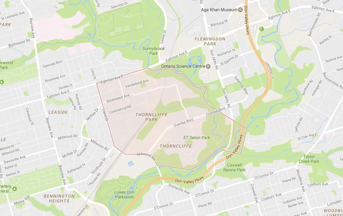 מפה של Thorncliffe פארק השכונה טורונטו
