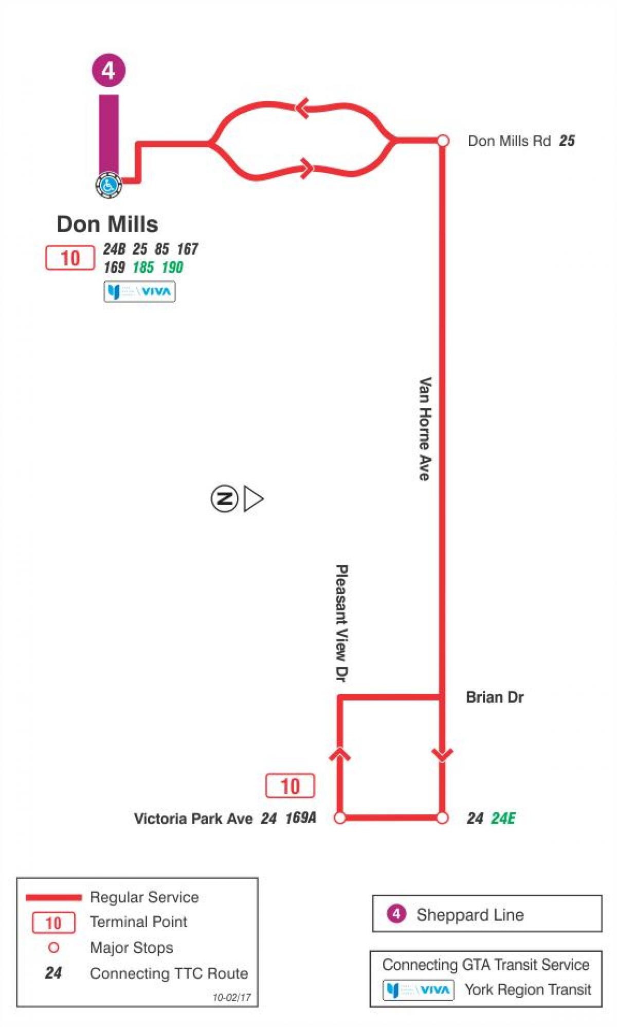 מפה של TTC 10 ואן הורן מסלול האוטובוס טורונטו