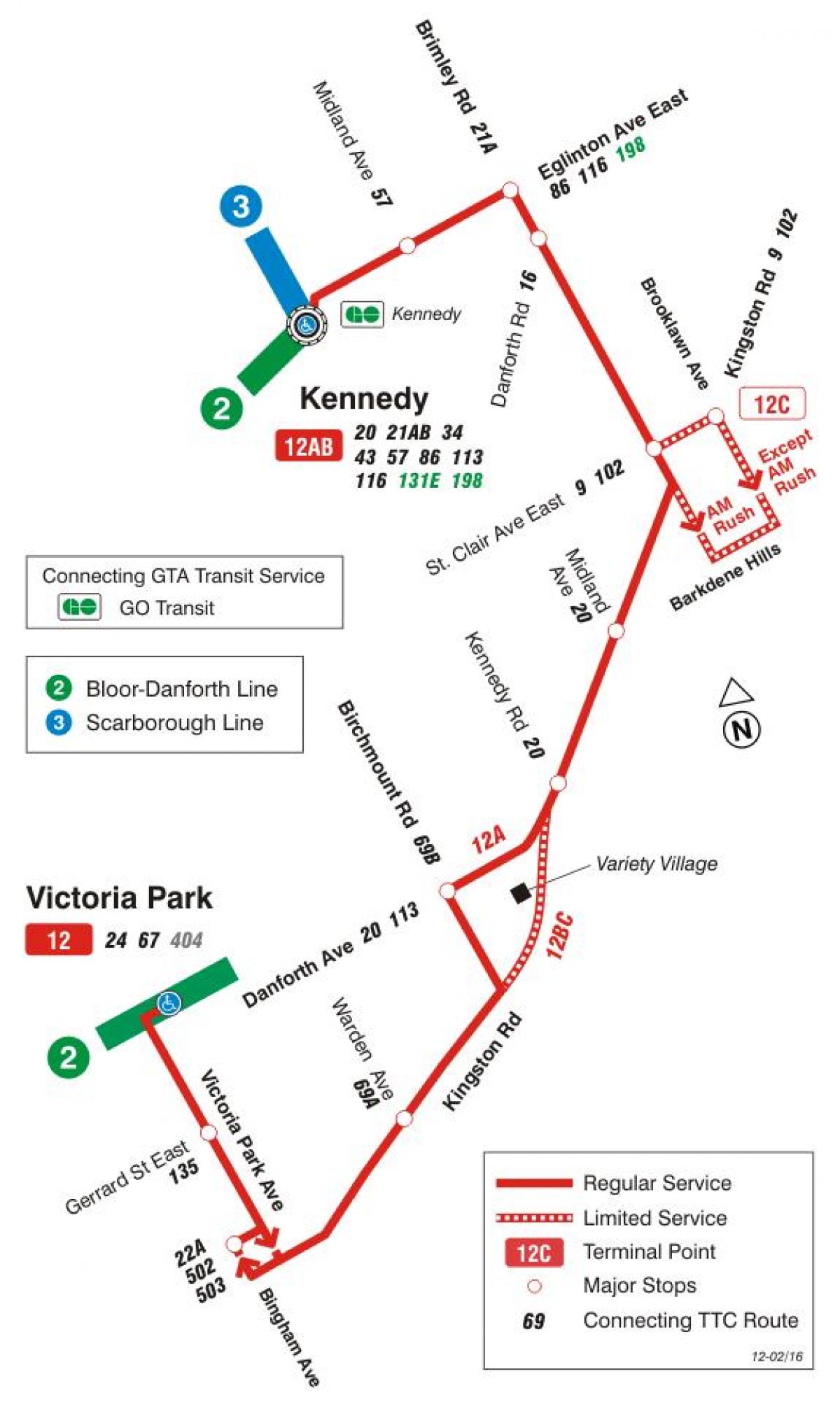 המפה של המכללה 12 Rd קינגסטון מסלול האוטובוס טורונטו