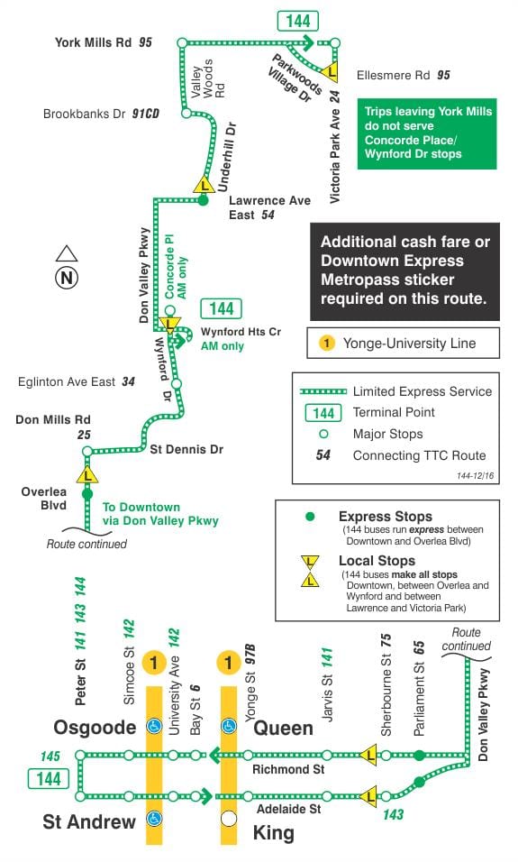 המפה של המכללה 144 Downtown / אל עמק להביע את מסלול האוטובוס טורונטו