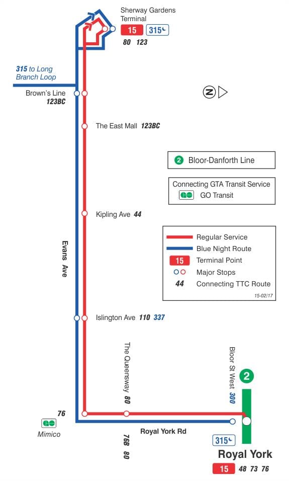 המפה של המכללה 15 אוונס מסלול האוטובוס טורונטו