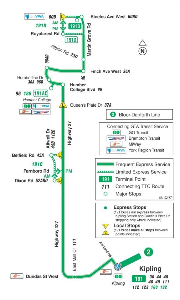 המפה של המכללה 191 כביש 27 רקטות מסלול האוטובוס טורונטו