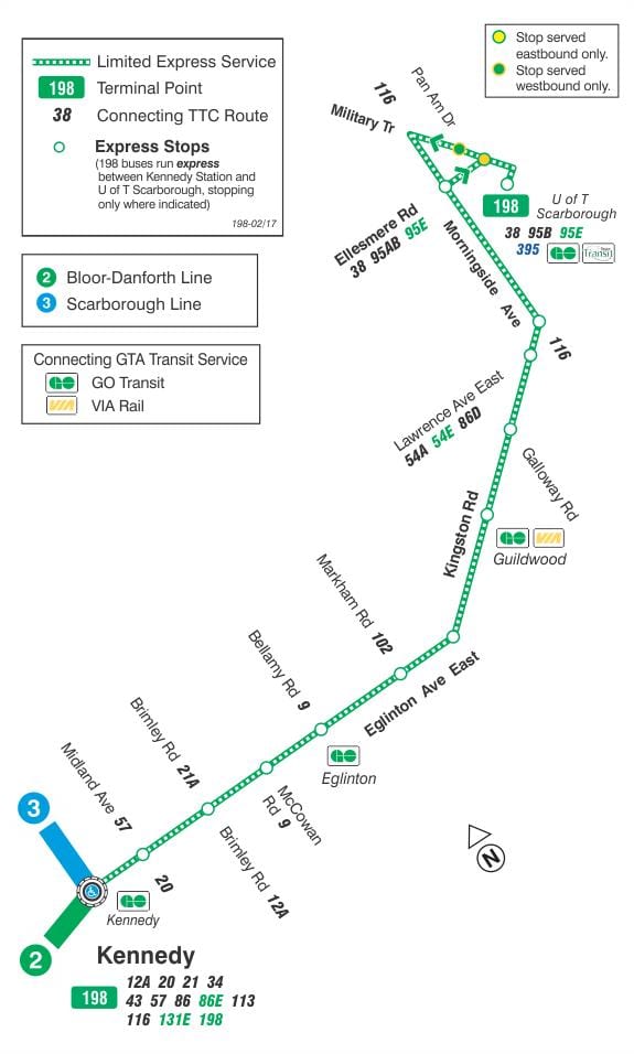 המפה של המכללה 198 אוניברסיטת טורונטו סקרבורו טילים מסלול האוטובוס טורונטו