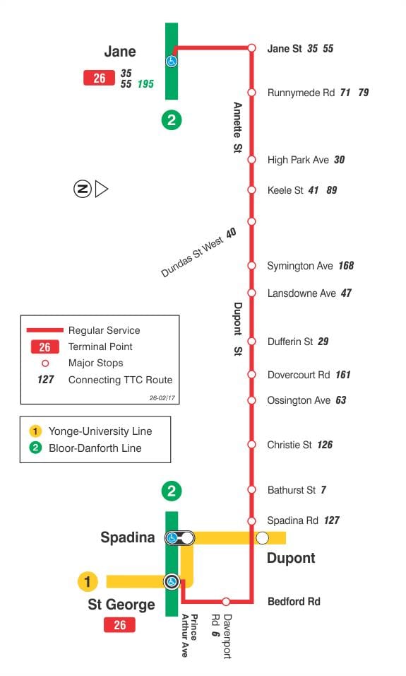 המפה של המכללה 26 דופונט מסלול האוטובוס טורונטו