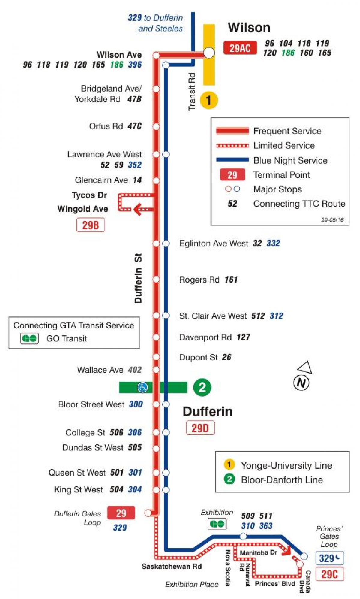 המפה של המכללה 29 Dufferin מסלול האוטובוס טורונטו