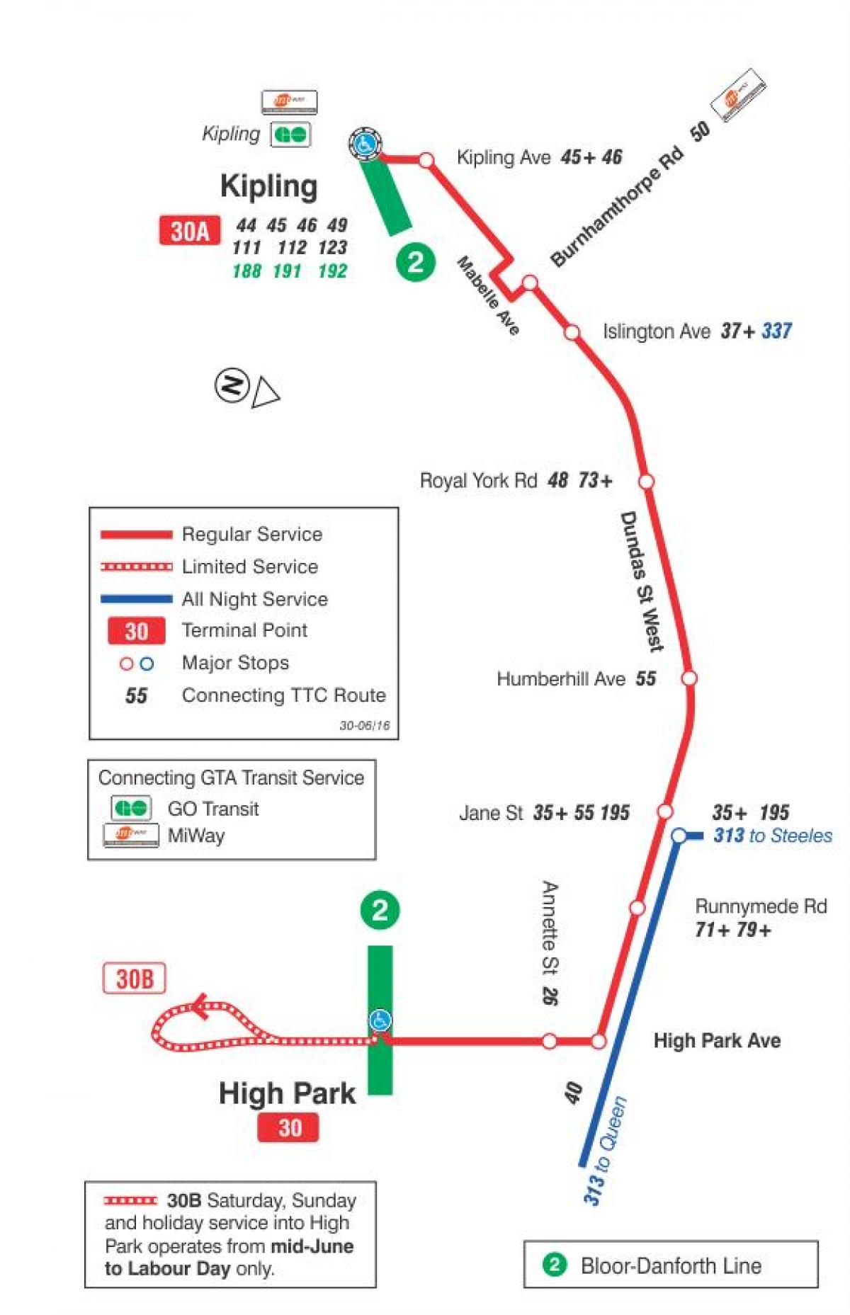 המפה של המכללה 30 בלמבטון מסלול האוטובוס טורונטו