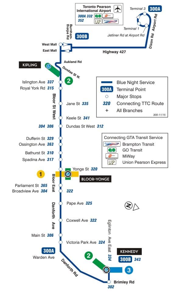 המפה של המכללה 300A בלור-Danforth מסלול האוטובוס טורונטו