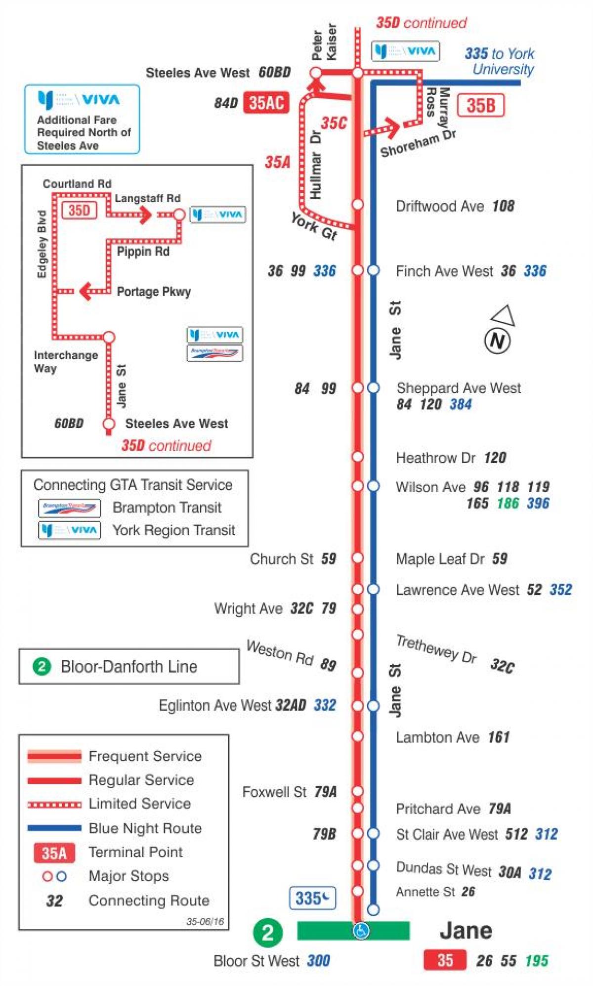 המפה של המכללה 35 ג ' יין מסלול האוטובוס טורונטו