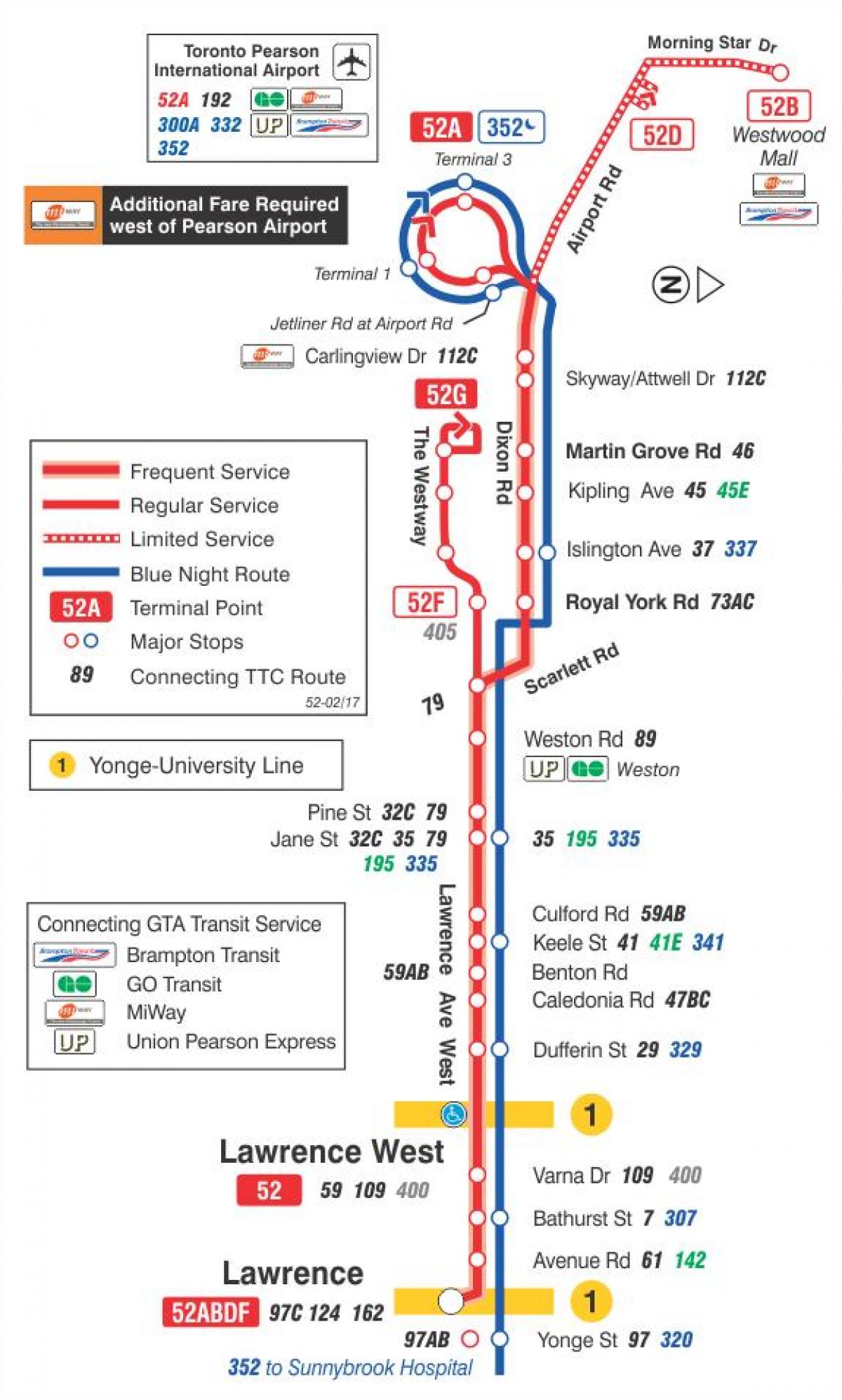 המפה של המכללה 52 לורנס מערב מסלול האוטובוס טורונטו