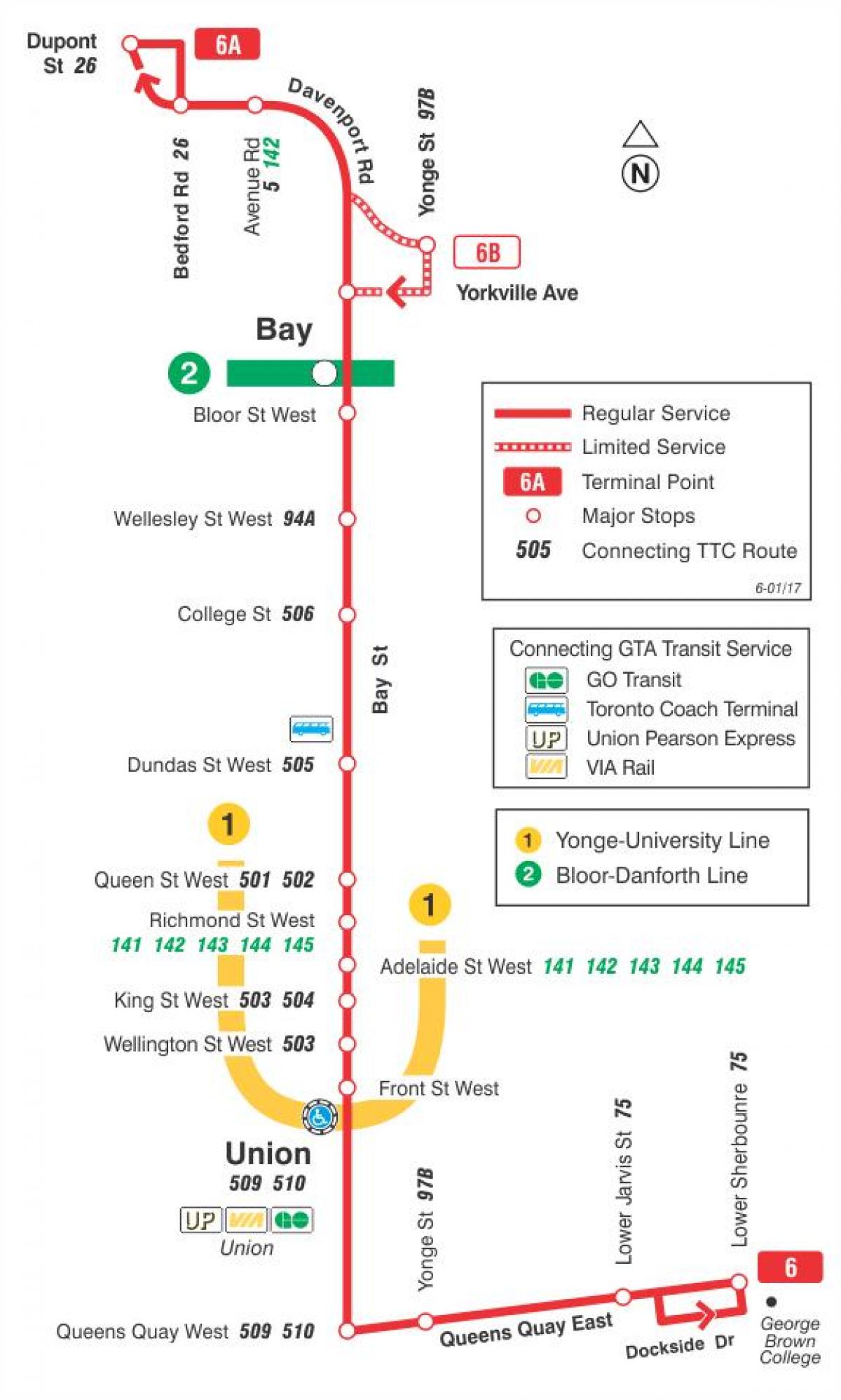 המפה של המכללה 6 מפרץ מסלול האוטובוס טורונטו