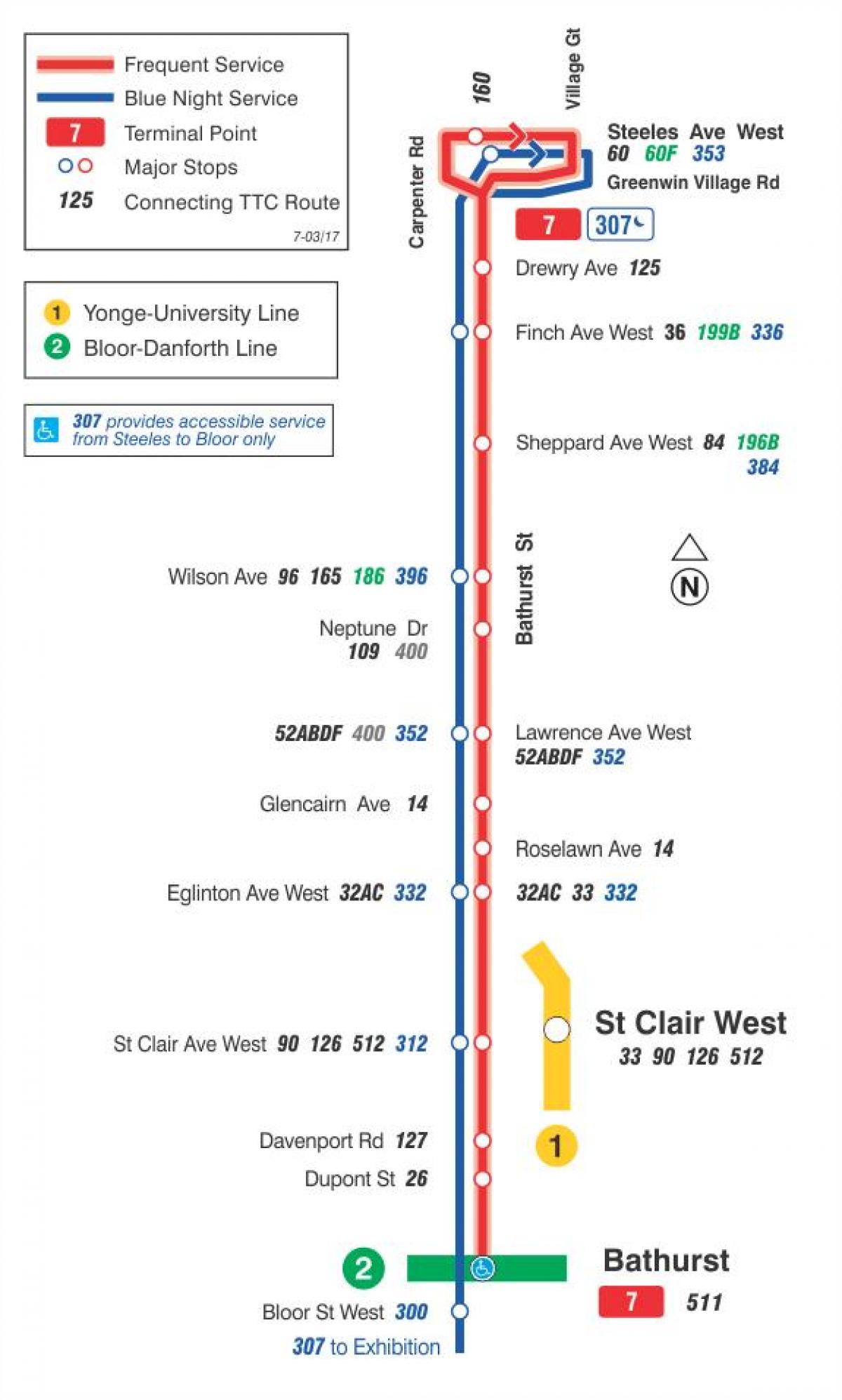 המפה של המכללה 7 בת ' רסט מסלול האוטובוס טורונטו