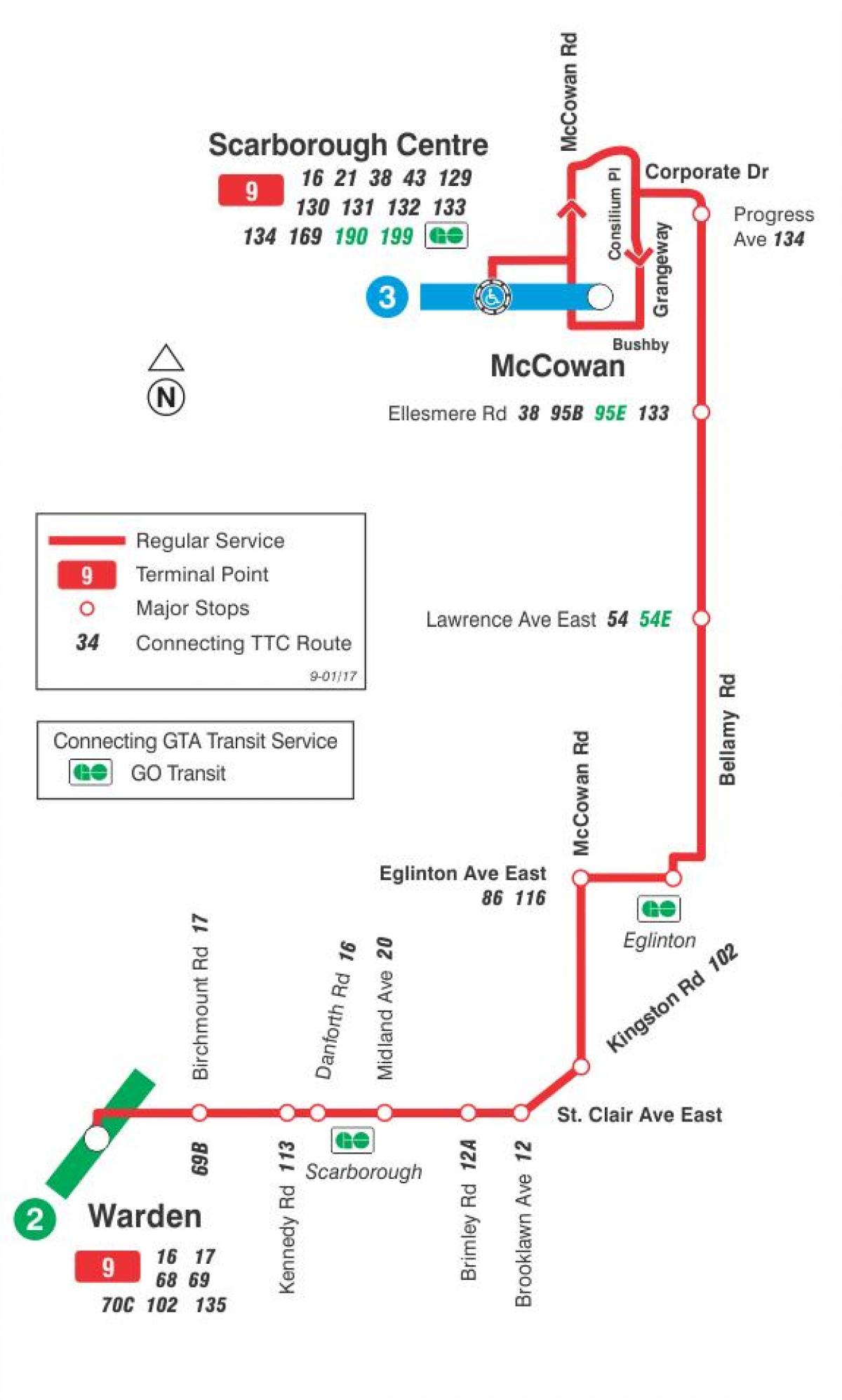 המפה של המכללה 9 בלאמי מסלול האוטובוס טורונטו