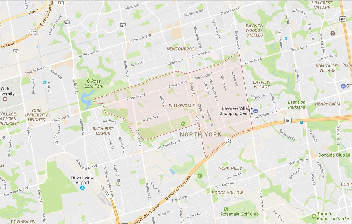 מפה של Willowdale השכונה טורונטו