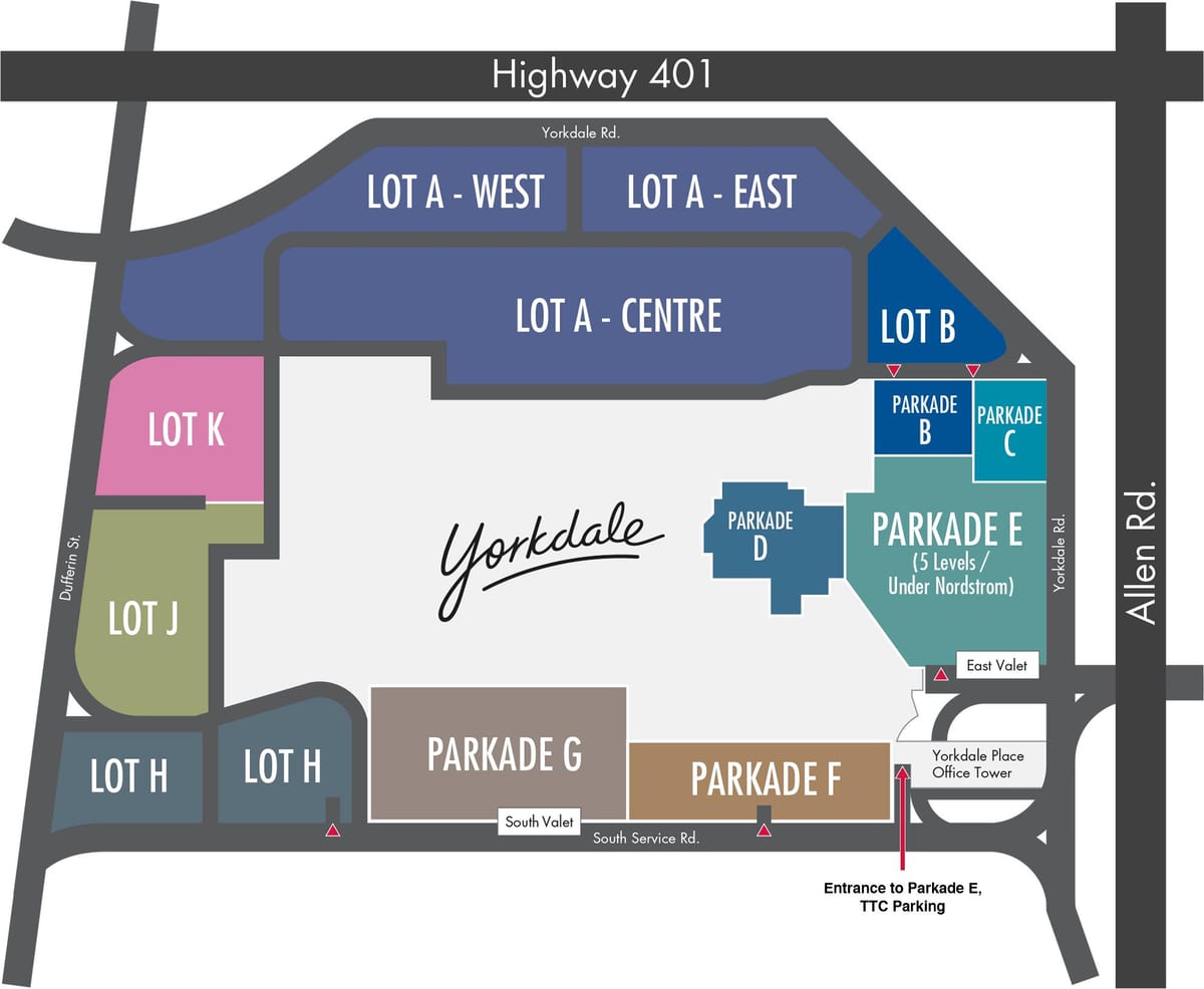 מפה של Yorkdale חניון מרכז קניות