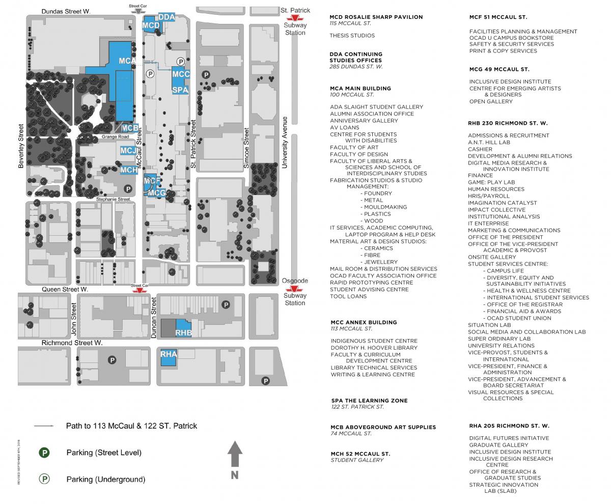 מפה של אוניברסיטת OCAD טורונטו