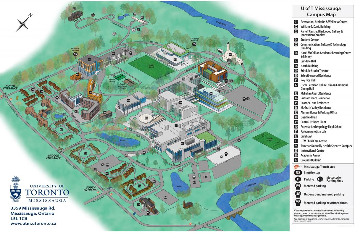 מפה של אוניברסיטת טורונטו Mississauga הקמפוס