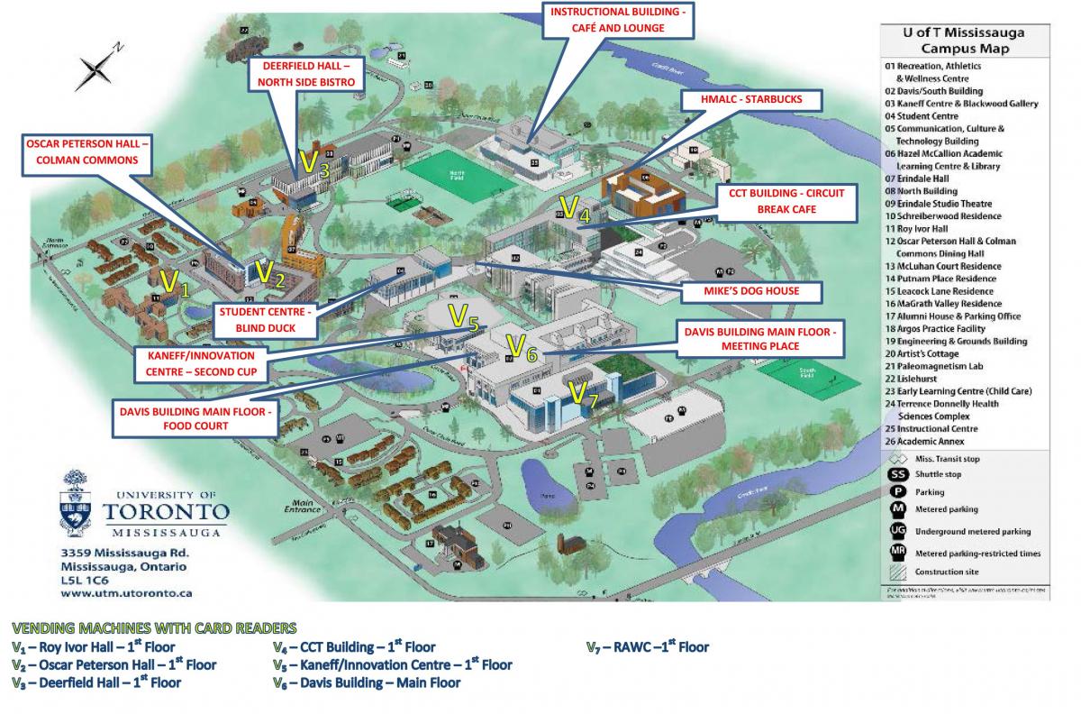 מפה של אוניברסיטת טורונטו Mississauga שירותי מזון בקמפוס
