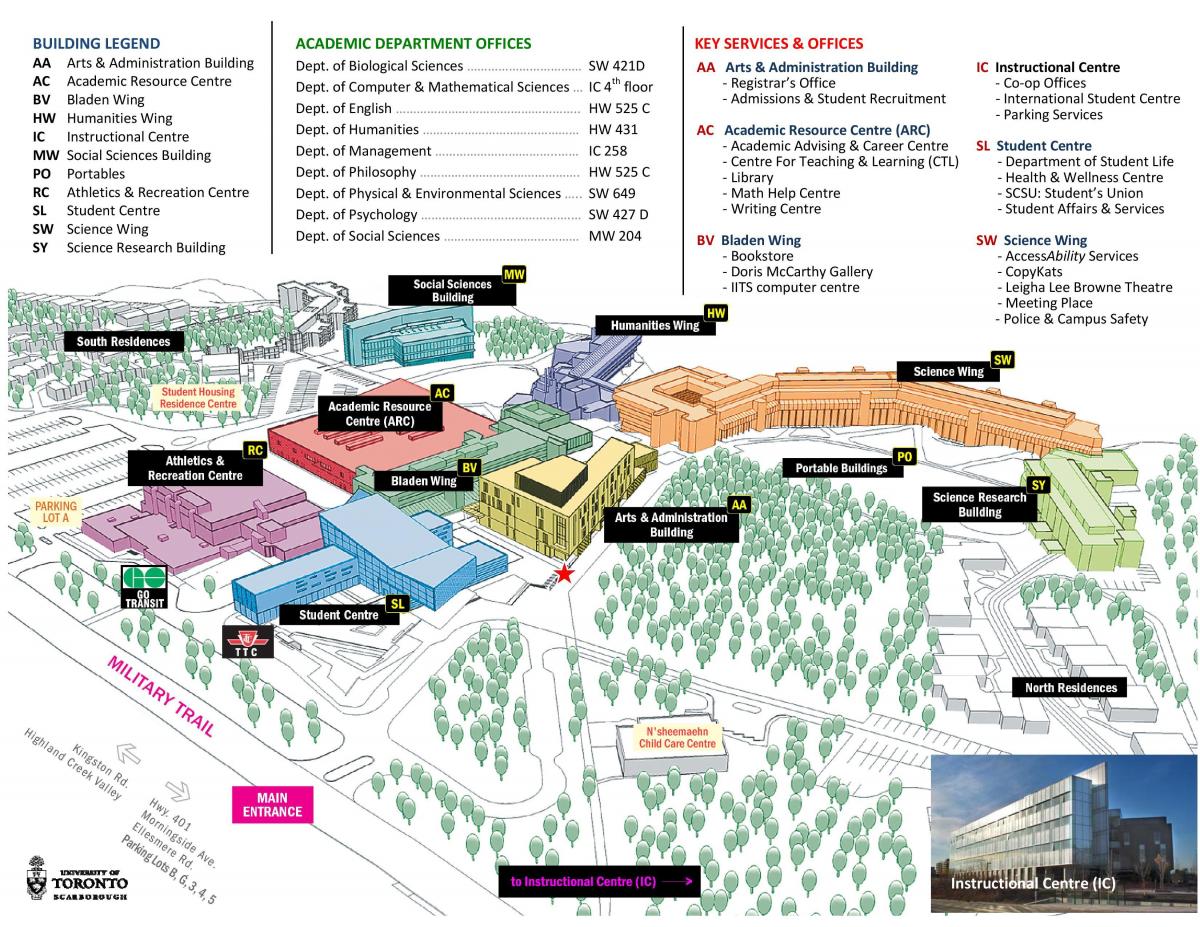 מפה של אוניברסיטת טורונטו סקרבורו הקמפוס