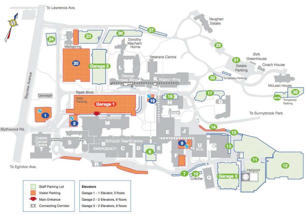 מפה של בית החולים Sunnybrook
