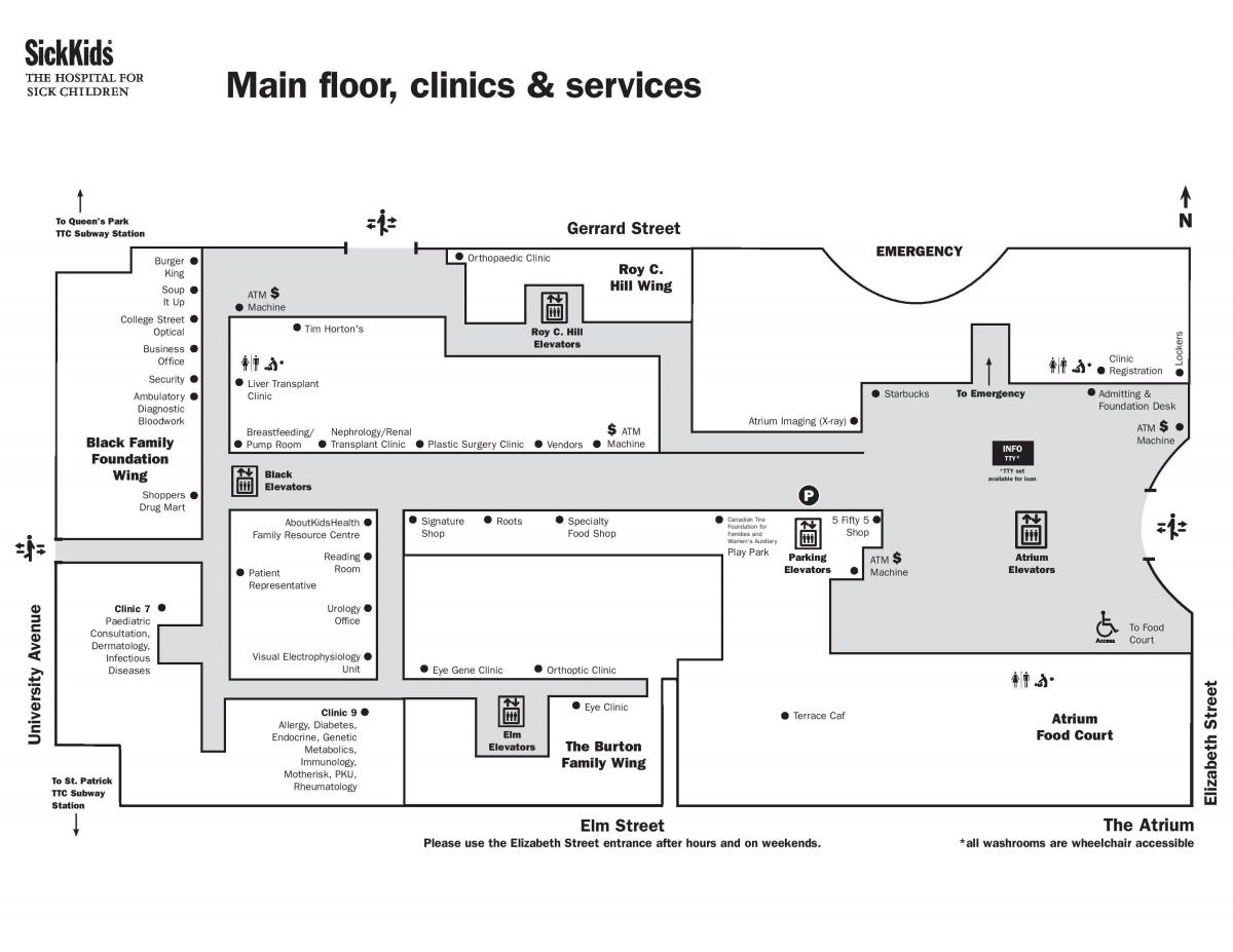מפה של בית החולים לילדים טורונטו קומת