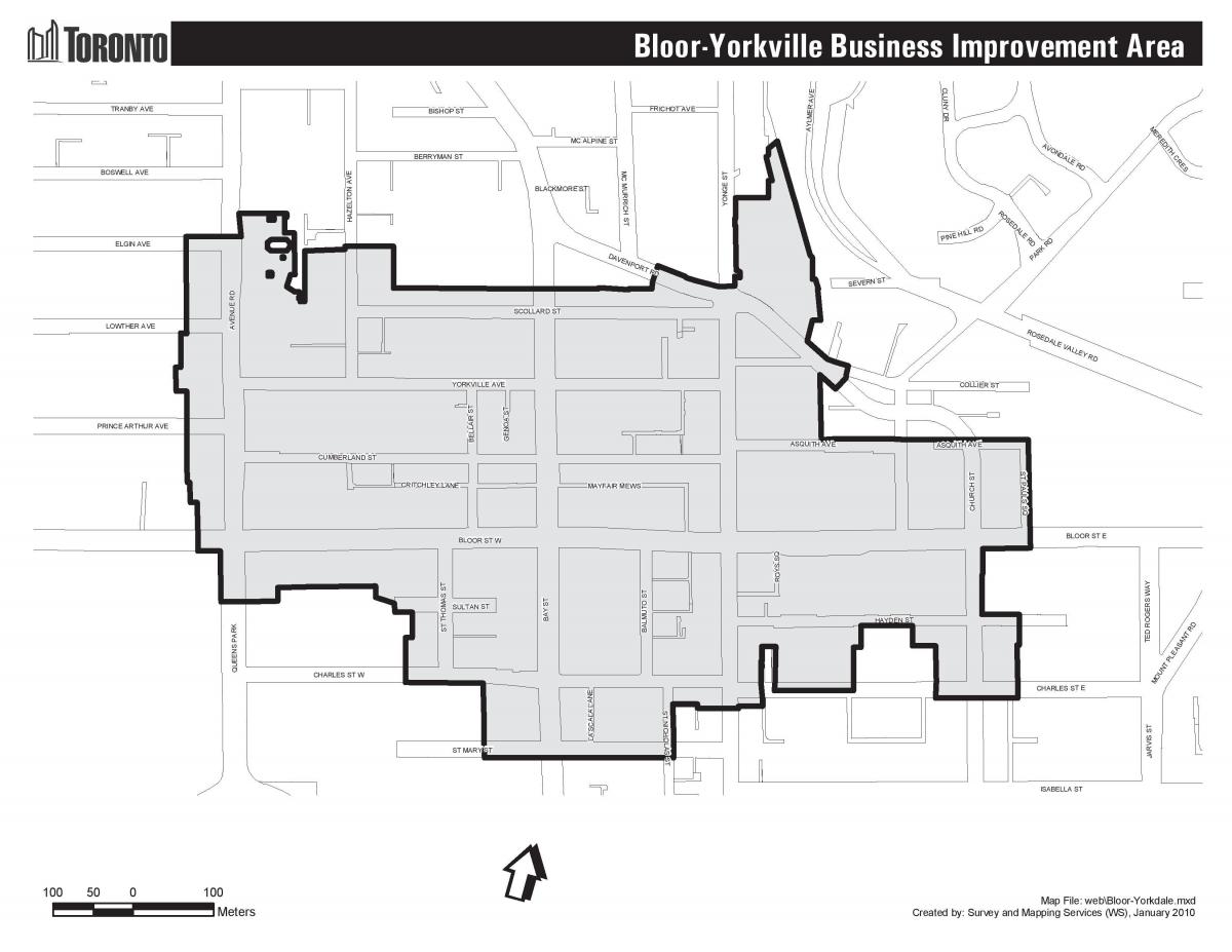 מפה של בלור יורקוויל בטורונטו boudary