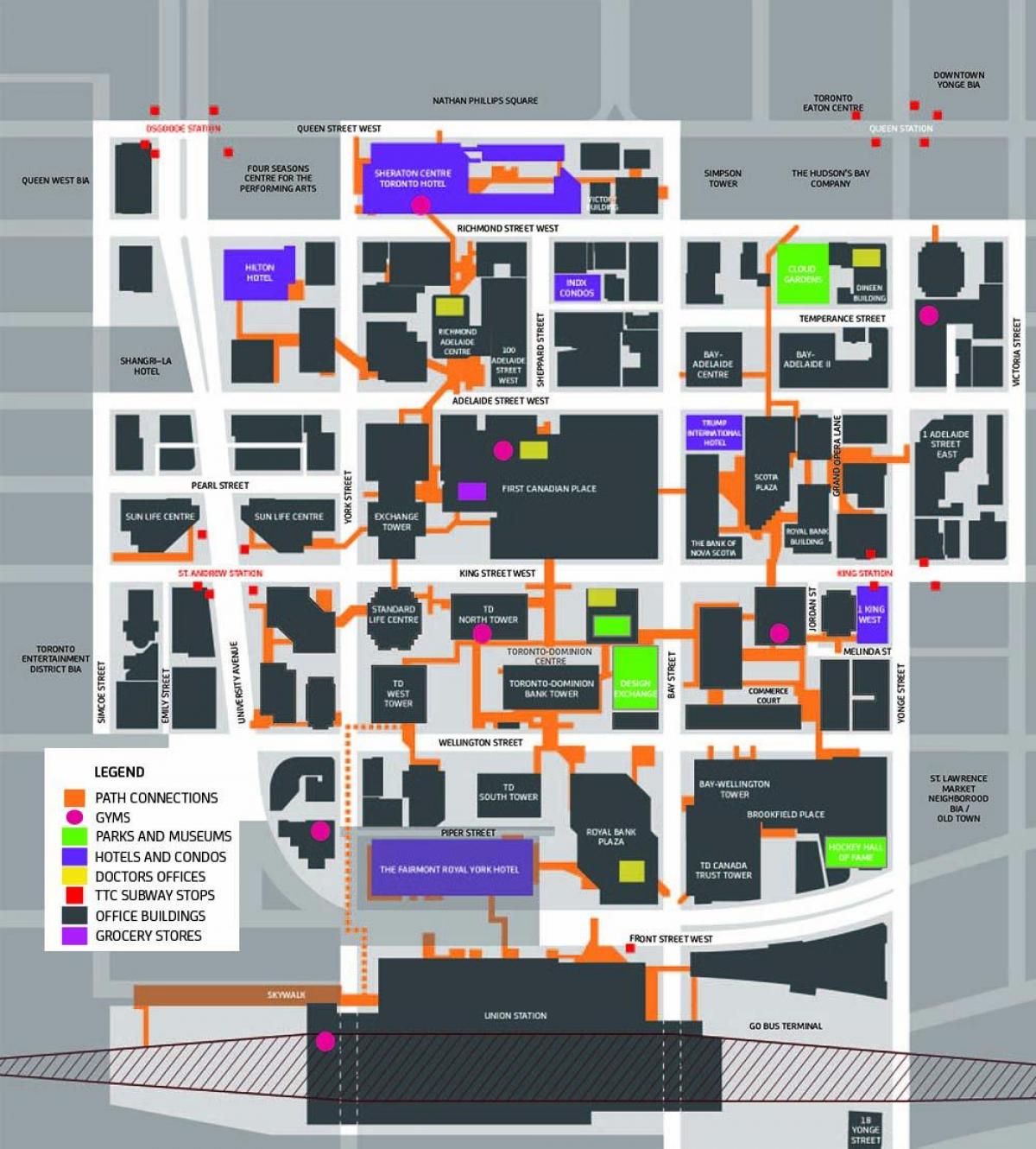 מפת הנתיב של טורונטו במרכז העיר מדרחוב