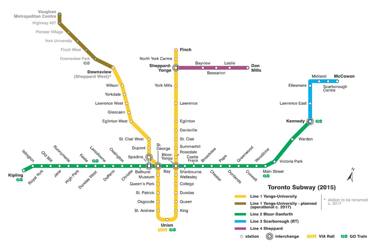 מפת הרכבת התחתית של טורונטו