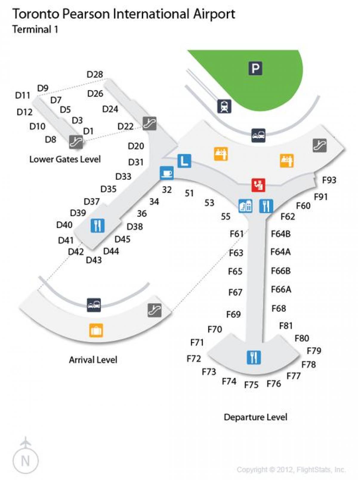 מפה של טורונטו פירסון הבינלאומי שדה התעופה טרמינל 1