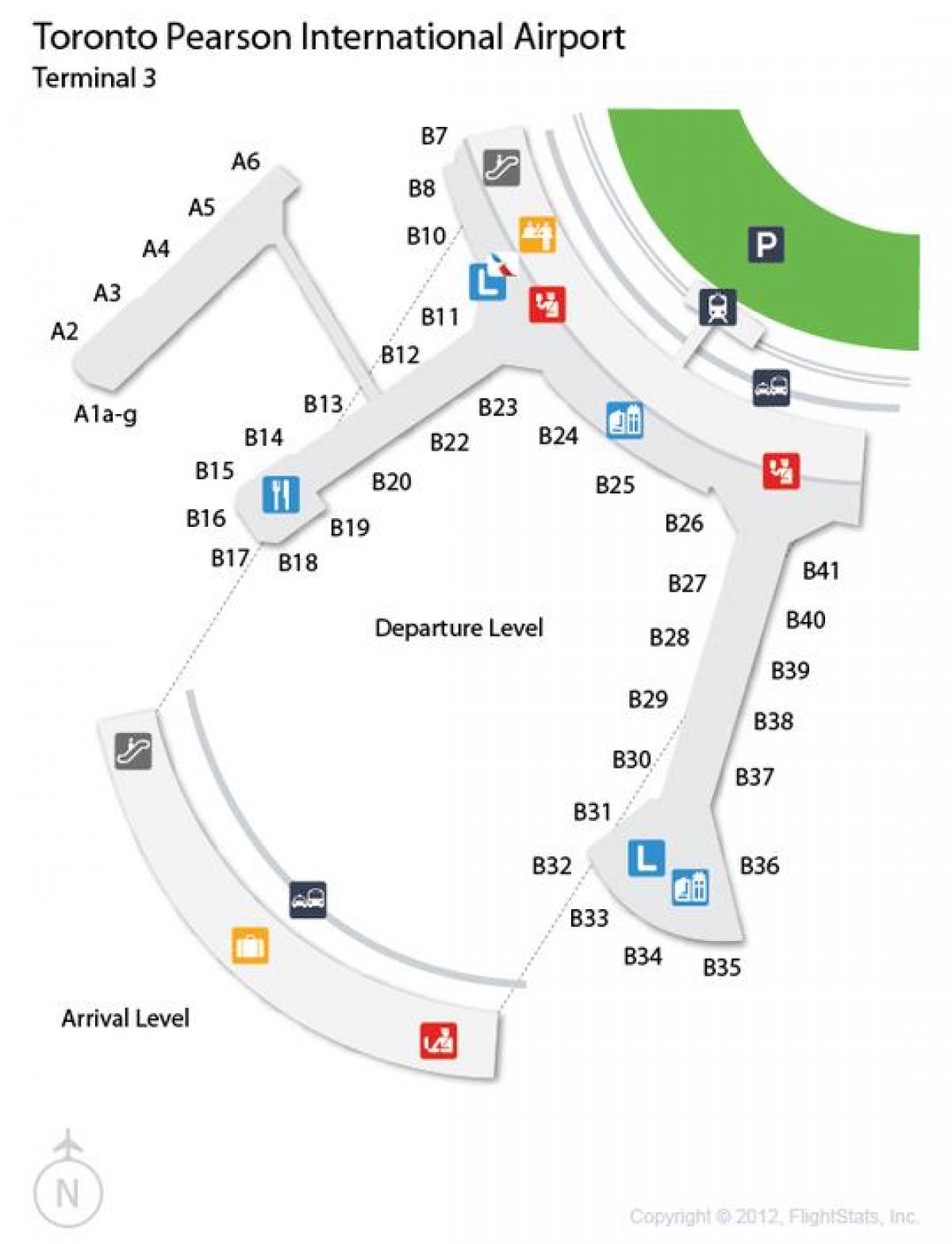 מפה של טורונטו פירסון הבינלאומי שדה התעופה טרמינל 3