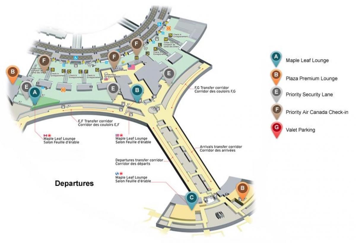 מפה של טורונטו פירסון הבינלאומי שדה התעופה יציאות מסוף
