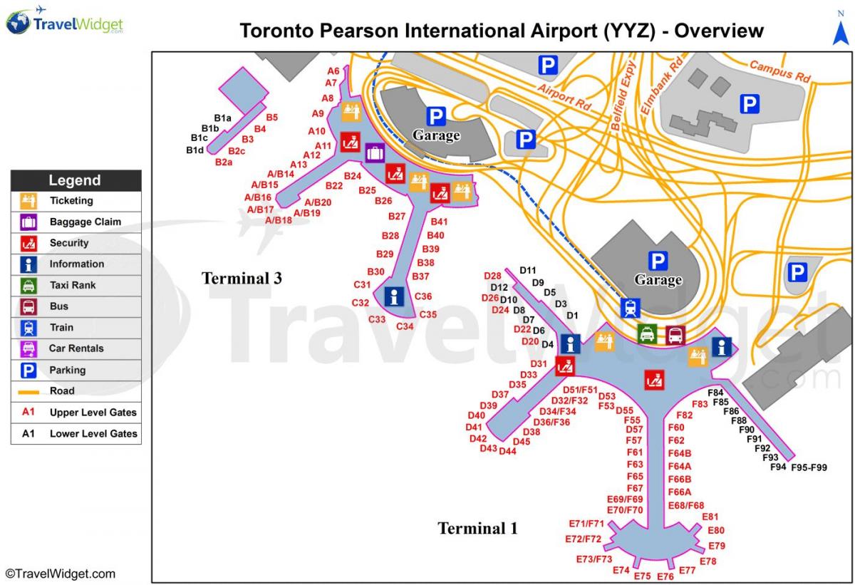 מפה של טורונטו פירסון הבינלאומי שדה התעופה