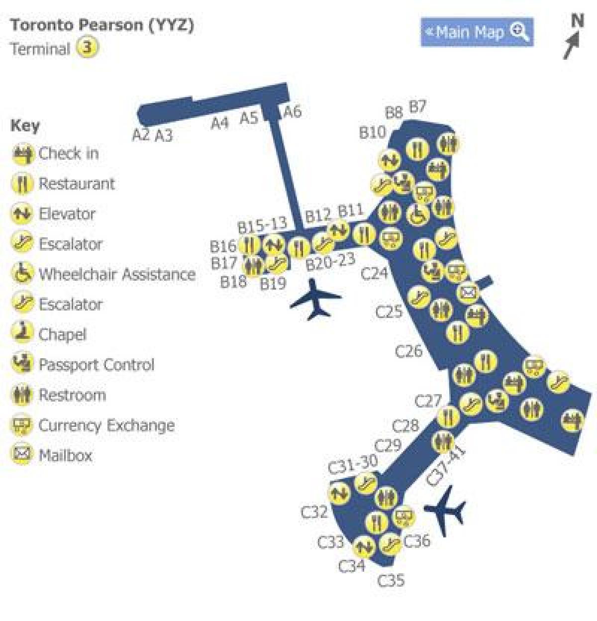 מפה של טורונטו פירסון התעופה טרמינל 3