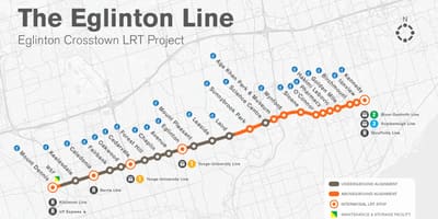 מפה של טורונטו התחתית Eglinton קו פרויקט